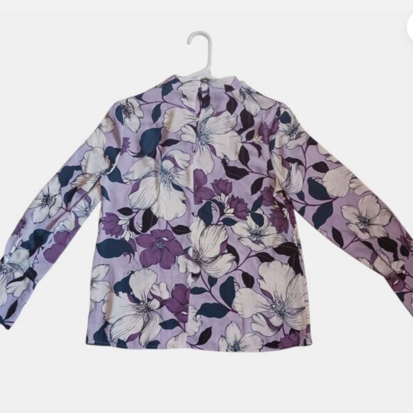 Worthington Blouse Womens X Small Purple Floral Long Sleeve Cowl Artsy Shirt Top - Picture 12 of 16